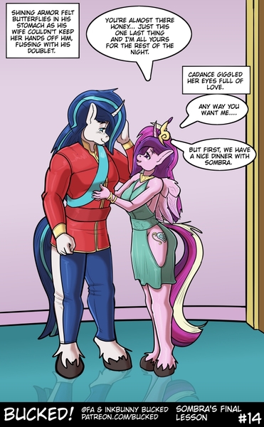 Size: 634x1024 | Tagged: safe, artist:bucked, derpibooru import, princess cadance, shining armor, alicorn, anthro, unicorn, comic:sombra's final lesson, female, image, jpeg, male, shiningcadance, shiningsub, shipping, straight