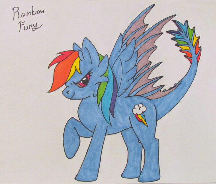 Size: 3595x3068 | Tagged: safe, artist:onixlordofdragons, derpibooru import, rainbow dash, dracony, dragon, hybrid, crossover, dragonified, how to train your dragon, hybrid wings, image, jpeg, old art, rainbow dragon, rainbow tail, raised hoof, solo, species swap, tail, toothless the dragon, traditional art, wings