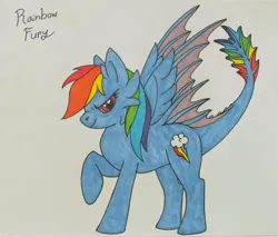 Size: 3595x3068 | Tagged: safe, artist:onixlordofdragons, derpibooru import, rainbow dash, dracony, dragon, hybrid, crossover, dragonified, how to train your dragon, hybrid wings, image, jpeg, old art, rainbow dragon, rainbow tail, raised hoof, solo, species swap, tail, toothless the dragon, traditional art, wings
