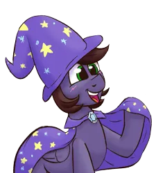 Size: 797x887 | Tagged: safe, artist:xppp1n, derpibooru import, oc, oc:peeps, pony, blushing, cape, clothes, cosplay, costume, hat, image, male, png, simple background, solo, stallion, transparent background, trixie's cape, trixie's hat