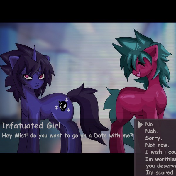 Size: 2048x2048 | Tagged: safe, artist:sleepymist, derpibooru import, oc, oc:mist avalon, unofficial characters only, earth pony, unicorn, dating sim, image, jpeg