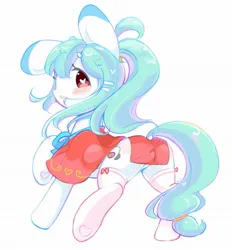 Size: 1899x2048 | Tagged: safe, artist:bubbletea, derpibooru import, oc, oc:uki, unofficial characters only, pegasus, pony, butt, butt blush, clothes, cute, dock, female, heart, heart eyes, hoof heart, image, jpeg, looking at each other, looking at someone, mare, ocbetes, plot, simple background, socks, solo, stockings, tail, thigh highs, underhoof, white background, wingding eyes