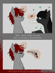 Size: 1701x2268 | Tagged: semi-grimdark, artist:pain-jam-cookie, derpibooru import, oc, unofficial characters only, pony, unicorn, gun, image, imminent death, imminent suicide, jpeg, weapon