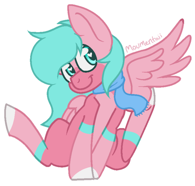 Size: 730x694 | Tagged: safe, artist:moumentaii, derpibooru import, oc, oc:nano(nanopone), pony, clothes, front view, image, pegasuss, png, scarf, sitting, smiling, solo, spread wings, wings