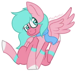 Size: 730x694 | Tagged: safe, artist:moumentaii, derpibooru import, oc, oc:nano(nanopone), pony, clothes, front view, image, pegasuss, png, scarf, sitting, smiling, solo, spread wings, wings