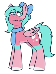 Size: 1004x1341 | Tagged: safe, artist:emmettsmith76, derpibooru import, oc, oc:nano(nanopone), unofficial characters only, pegasus, :3, bow, clothes, hair bow, image, png, scarf, side view, simple background, smiling, solo, standing, transparent background, wings