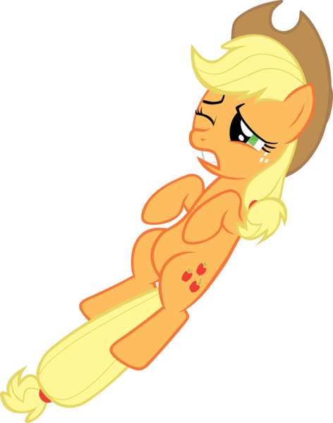 Size: 4723x6000 | Tagged: safe, artist:fabulouspony, derpibooru import, applejack, earth pony, pony, the return of harmony, absurd resolution, image, lying down, on back, png, simple background, solo, transparent background, vector, wince