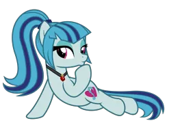 Size: 11944x8600 | Tagged: safe, artist:kuren247, derpibooru import, sonata dusk, ponified, earth pony, pony, equestria girls, equestria girls 10th anniversary, equestria girls ponified, female, flirting, gem, image, jewelry, kissy face, lidded eyes, looking at you, lying down, mare, png, ponified siren, ponytail, simple background, solo, transparent background, vector
