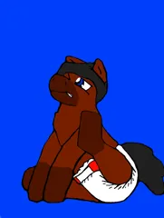 Size: 512x680 | Tagged: suggestive, artist:cavewolfphil, derpibooru import, oc, unofficial characters only, pony, blue background, diaper, diaper fetish, fetish, image, itchy, male, png, raised leg, simple background, sitting, stallion