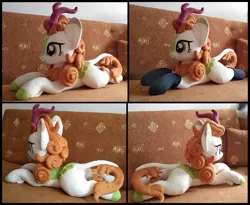 Size: 1506x1234 | Tagged: safe, artist:littlefairyswonders, derpibooru import, autumn blaze, kirin, clothes, couch, female, image, irl, jpeg, lying down, photo, plushie, prone, socks, solo