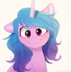 Size: 1454x1481 | Tagged: safe, artist:higgly-chan, derpibooru import, izzy moonbow, pony, unicorn, g5, blushing, cute, female, image, izzybetes, looking at you, mare, png, simple background, solo, white background