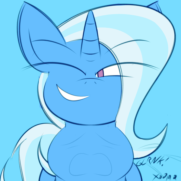 Size: 2000x2000 | Tagged: safe, artist:xodisvorebin, derpibooru import, trixie, blue background, cyan background, face imprint, image, png, simple background, throat bulge, vore