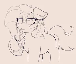 Size: 3445x2874 | Tagged: safe, artist:zzzsleepy, derpibooru import, oc, oc:chanter, ghost, ghost pony, pony, undead, blush sticker, blushing, chest fluff, drink, drinking straw, ear piercing, earring, female, image, jewelry, mare, mlem, monochrome, no pupils, piercing, png, silly, simple background, sketch, solo, tongue out