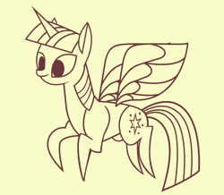 Size: 1113x969 | Tagged: safe, derpibooru import, twilight sparkle, twilight sparkle (alicorn), alicorn, pony, animated, concave belly, female, flapping wings, flying, gif, haycartes' method, image, mare, monochrome, paper twilight, pointy ponies, smiling, solo, spread wings, stylized, wings