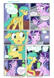 Size: 746x1071 | Tagged: safe, artist:jeremy3, derpibooru import, starlight glimmer, sunshower raindrops, pegasus, pony, unicorn, comic:behind me, colored, digital art, drawing, image, jpeg, twilight's castle