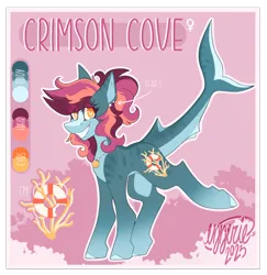Size: 1818x1869 | Tagged: safe, artist:ezzerie, derpibooru import, oc, oc:crimson cove, unofficial characters only, original species, pony, shark, shark pony, female, image, mare, png, reference sheet, seashell, solo