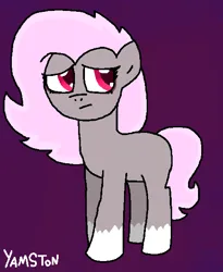 Size: 473x576 | Tagged: safe, artist:yamston, derpibooru import, oc, oc:annabel fletcher, unofficial characters only, earth pony, pony, 2022, female, image, living the dream, mare, nervous, pink eyes, pink mane, png, purple background, simple background, solo