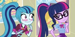 Size: 1920x961 | Tagged: safe, artist:ktd1993, derpibooru import, edit, edited screencap, screencap, sci-twi, sonata dusk, twilight sparkle, equestria girls, rainbow rocks, blushing, duo, female, image, jpeg, lesbian, sci-twinata, shipping, twinata