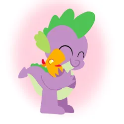 Size: 1400x1400 | Tagged: safe, artist:mlplary6, derpibooru import, peewee, spike, dragon, phoenix, animal, baby, carrying, duo, eyes closed, friends, hug, image, male, png, smiling