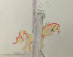 Size: 3072x2409 | Tagged: safe, artist:hoofless, derpibooru import, sunset shimmer, pony, unicorn, equestria girls, colored pencil drawing, derpibooru exclusive, equestria girls 10th anniversary, image, jpeg, portal, solo, traditional art