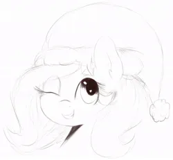 Size: 958x885 | Tagged: safe, artist:nozukz, derpibooru import, oc, oc:fizzie, unofficial characters only, earth pony, pony, bust, christmas, earth pony oc, female, hat, holiday, image, jpeg, looking at you, mare, one eye closed, santa hat, simple background, sketch, smiling, solo, solo female, teeth, white background, wink, winking at you