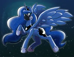 Size: 3300x2550 | Tagged: suggestive, artist:helixjack, princess luna, alicorn, pony, abstract background, bondage, crown, drone, encasement, female, fetish, g4, gas mask, hoof shoes, image, jewelry, jpeg, latex, latex suit, looking at you, mare, mask, masking, peytral, princess shoes, raised hoof, regalia, rubber drone, seams, solo, wings