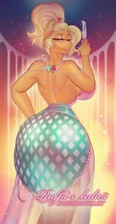 Size: 622x1200 | Tagged: suggestive, artist:rajas_ledies, derpibooru import, applejack, anthro, earth pony, alcohol, applebucking thighs, applebutt, applejewel, ass, backless, backless dress, bedroom eyes, big breasts, breasts, busty applejack, butt, champagne, champagne glass, clothes, commission, curvy, dress, female, heart, heart eyes, hourglass figure, huge breasts, huge butt, image, jpeg, large butt, looking at you, looking back, looking back at you, sideboob, smiling, smiling at you, solo, solo female, thighs, thunder thighs, wide hips, wine, wingding eyes