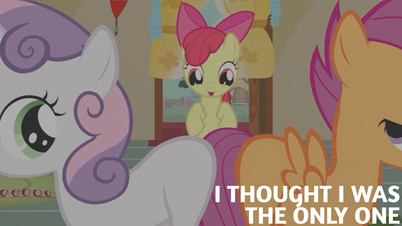 Size: 2000x1125 | Tagged: safe, derpibooru import, edit, edited screencap, editor:quoterific, screencap, apple bloom, scootaloo, sweetie belle, pony, call of the cutie, blank flank, cutie mark crusaders, female, filly, foal, image, png