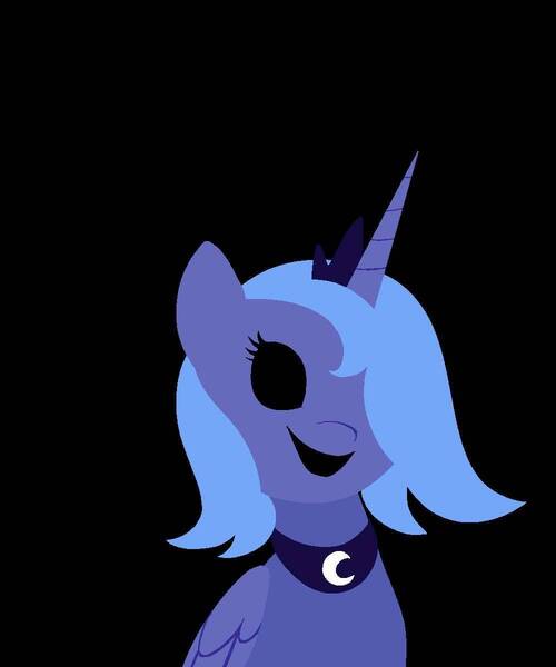 Size: 1000x1200 | Tagged: safe, artist:askloona, derpibooru import, princess luna, alicorn, pony, loony luna, black background, black sclera, image, jpeg, s1 luna, simple background, smiling, solo