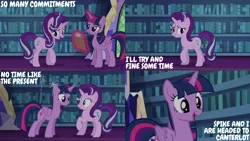 Size: 2000x1125 | Tagged: safe, derpibooru import, edit, edited screencap, editor:quoterific, screencap, starlight glimmer, twilight sparkle, twilight sparkle (alicorn), alicorn, pony, unicorn, every little thing she does, duo, duo female, female, image, implied spike, mare, png, twilight's castle