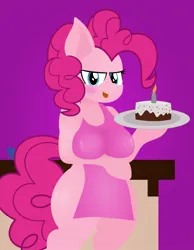 Size: 1049x1352 | Tagged: suggestive, artist:isaac_pony, derpibooru import, pinkie pie, anthro, earth pony, big breasts, breasts, busty pinkie pie, cake, candle, female, food, holding, image, jpeg, solo, solo female