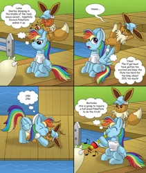 Size: 822x972 | Tagged: safe, artist:gameboysage, derpibooru import, rainbow dash, eevee, pegasus, pony, snorlax, ><, blowing flute, cpr, cute, dashabetes, duo, duo female, eyes closed, female, female focus, flute, image, jpeg, mare, musical instrument, pokeflute, pokémon, pokémon trainer, puffy cheeks, red face, solo focus, swirly eyes, trainer