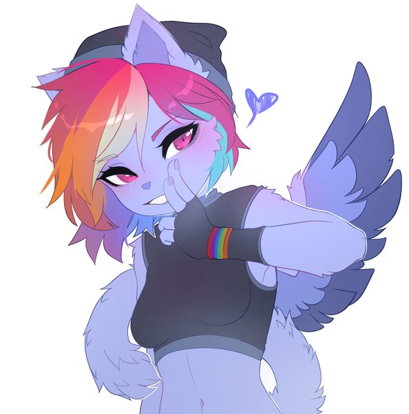 Size: 2796x2825 | Tagged: safe, artist:magnaluna, derpibooru import, rainbow dash, anthro, cat, barely pony related, catified, clothes, female, image, jpeg, simple background, solo, solo female, species swap, white background