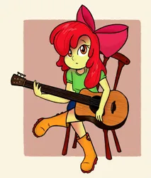 Size: 845x994 | Tagged: safe, artist:cookieboy011, derpibooru import, apple bloom, human, equestria girls, boots, chair, clothes, female, guitar, image, musical instrument, png, shoes, solo