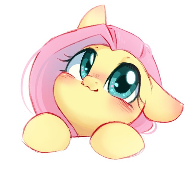 Size: 935x885 | Tagged: safe, artist:melodylibris, derpibooru import, fluttershy, pegasus, pony, blushing, bust, cute, ear blush, floppy ears, image, jpeg, looking up, shyabetes, simple background, smiling, solo, white background