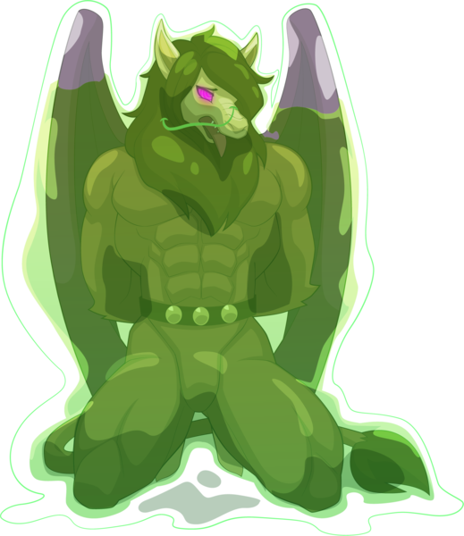 Size: 1768x2043 | Tagged: suggestive, artist:sparks220stars, derpibooru import, scorpan, smooze, gargoyle, abs, bondage, encasement, enslaved, hypno eyes, hypnosis, hypnotized, image, male, muscles, muscular male, pecs, png, slave, slime, tongue out