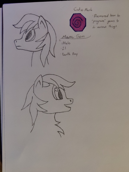 Size: 3000x4000 | Tagged: safe, artist:eborn, derpibooru import, oc, oc:mana gem, unofficial characters only, earth pony, pony, bust, chest fluff, cutie mark, earth pony oc, image, jpeg, portrait, sketch, sketch dump, solo, traditional art