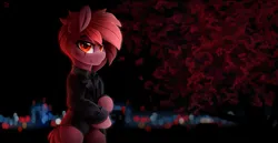 Size: 3500x1800 | Tagged: safe, artist:rainbowfire, derpibooru import, oc, unofficial characters only, earth pony, pony, business, business suit, businessmare, city, clothes, evil, female, image, injured, jacket, jewelry, john wick, looking at you, mare, night, png, raised hoof, red eyes, seriousness, simple background, solo, tree