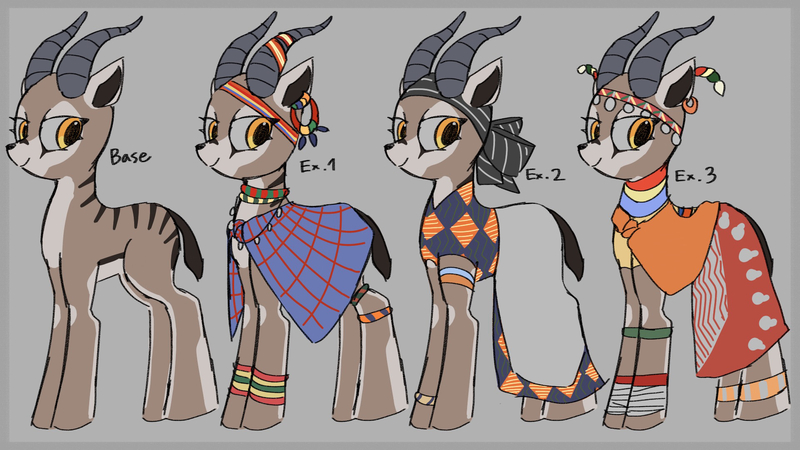 Size: 1920x1080 | Tagged: safe, artist:metaruscarlet, derpibooru import, oc, oc:kyakyawa, unofficial characters only, gazelle, anklet, bald, bandage, bandana, bracelet, clothes, dress, ear piercing, earring, female, gray background, headband, horn, horn ring, horns, image, jewelry, jpeg, markings, neck rings, necklace, piercing, reference sheet, ring, shirt, simple background, skirt, solo, tanktop