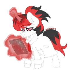 Size: 1280x1280 | Tagged: safe, artist:ladylullabystar, derpibooru import, oc, oc:zaknel, pony, unicorn, book, clothes, image, lab coat, magic, png, simple background, solo, transparent background