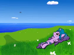 Size: 2000x1500 | Tagged: safe, artist:ebbysharp, derpibooru import, izzy moonbow, pipp petals, zipp storm, pegasus, pony, unicorn, g5, atg 2023, cloud, female, flower, image, mare, newbie artist training grounds, ocean, outdoors, png, relaxing, royal sisters (g5), siblings, sisters, sky, smiling, solo focus, trio, water, when you see it