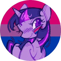 Size: 420x420 | Tagged: safe, artist:onionpwder, derpibooru import, part of a set, twilight sparkle, pony, unicorn, bisexual, bisexual pride flag, icon, image, mouthpiece, png, politics, pride, pride flag, unicorn twilight