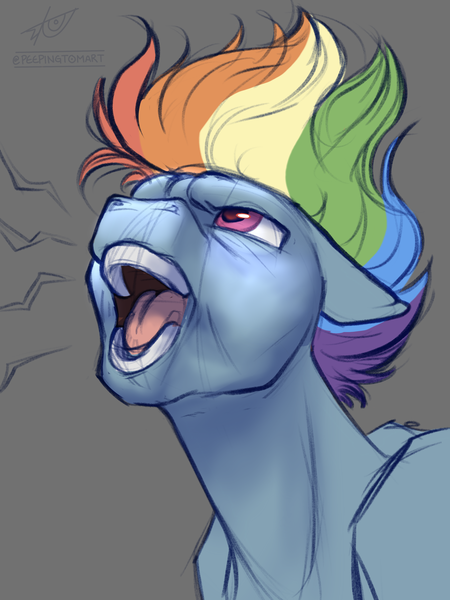 Size: 2048x2732 | Tagged: safe, artist:peepingtom, derpibooru import, rainbow dash, pegasus, pony, bust, female, image, mare, png, portrait, screaming