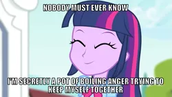 Size: 1067x600 | Tagged: safe, derpibooru import, edit, edited screencap, editor:twi clown, screencap, twilight sparkle, twilight sparkle (alicorn), alicorn, human, equestria girls, rainbow rocks, caption, eyes closed, female, image, image macro, png, smiling, text