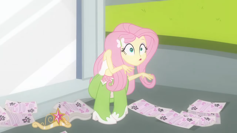 Size: 1280x720 | Tagged: safe, derpibooru import, screencap, fluttershy, human, equestria girls, big crown thingy, boots, clothes, crown, element of magic, flyer, image, jewelry, o mouth, png, regalia, shoes, solo, wide eyes