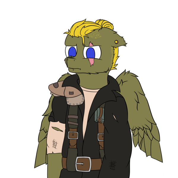 Size: 2000x2000 | Tagged: safe, artist:donnik, derpibooru import, oc, oc:donnik, pegasus, pony, clipped wings, clothes, eye scar, facial scar, image, jacket, mad max, png, scar, solo, wings