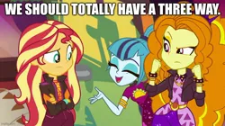 Size: 888x499 | Tagged: suggestive, derpibooru import, edit, edited screencap, screencap, adagio dazzle, sonata dusk, sunset shimmer, equestria girls, equestria girls series, sunset's backstage pass!, spoiler:eqg series (season 2), caption, image, image macro, jpeg, text