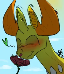 Size: 2031x2354 | Tagged: safe, artist:fetishsketches, derpibooru import, thorax, changedling, changeling, bugs doing bug things, derpibooru exclusive, flower, image, king thorax, male, png, sniffing