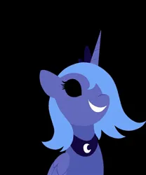 Size: 1000x1200 | Tagged: safe, artist:askloona, derpibooru import, princess luna, alicorn, pony, loony luna, black background, black sclera, image, jpeg, s1 luna, simple background, smiling, solo