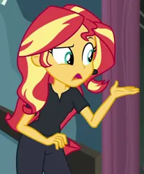 Size: 560x677 | Tagged: safe, derpibooru import, screencap, sunset shimmer, all the world's off stage, equestria girls, equestria girls series, cropped, image, png, solo